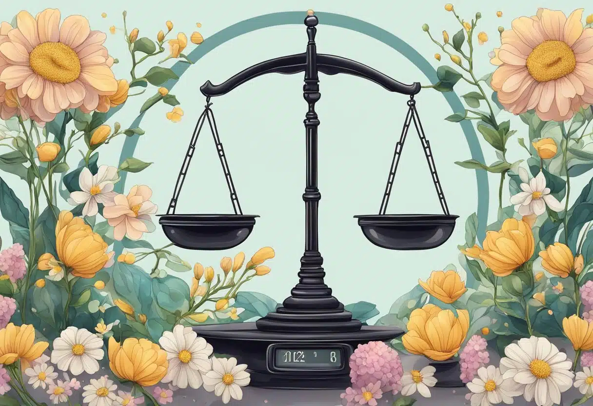 A scale surrounded by flowers, representing the Libra zodiac sign