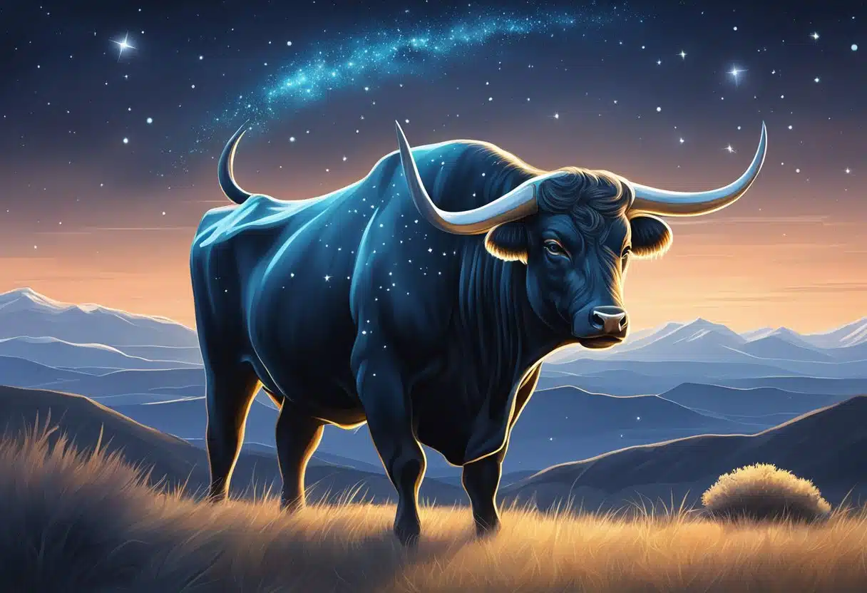A bull constellation shines above a serene landscape