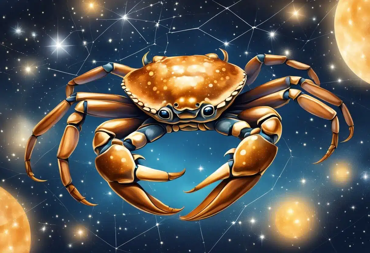 A crab and a constellation of stars in the night sky, symbolizing astrological compatibility for the Cancer zodiac sign