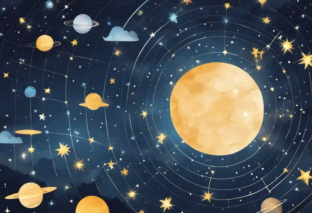 A night sky with zodiac constellations shining brightly
