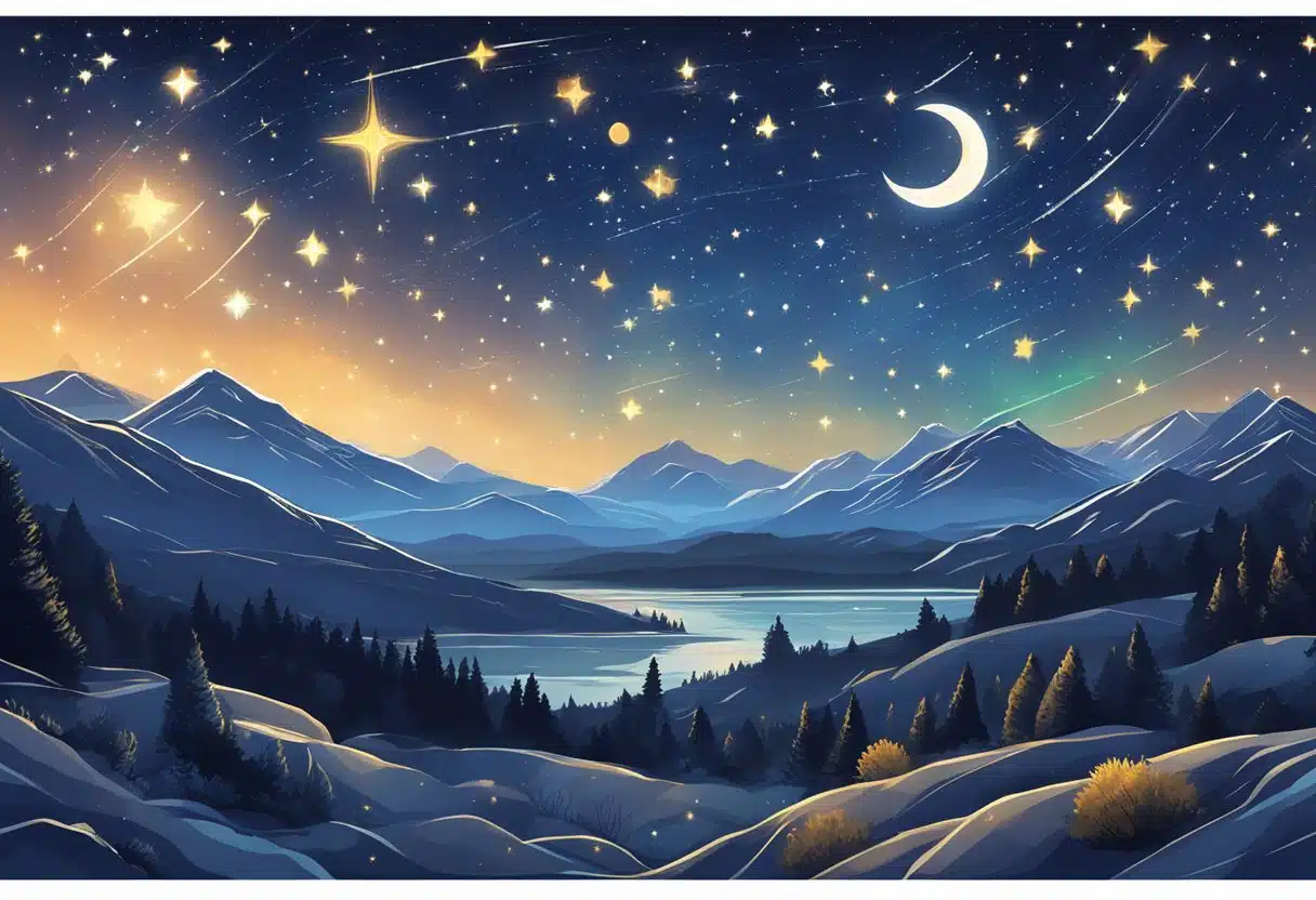 A starry night sky with zodiac constellations shining brightly in January