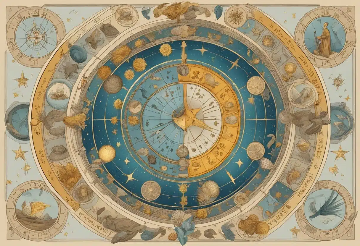 A night sky with zodiac constellations shining brightly in January. The stars form intricate patterns, evoking myths and misunderstandings