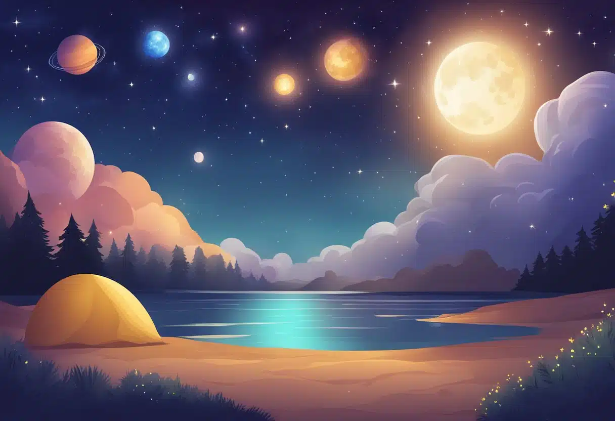 A night sky with stars and planets shining brightly in July