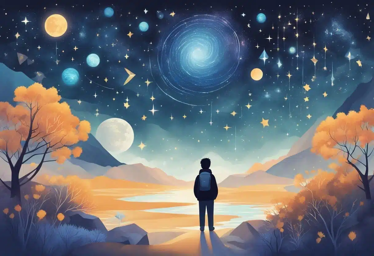 A starry night sky with the zodiac signs of Capricorn and Aquarius shining brightly