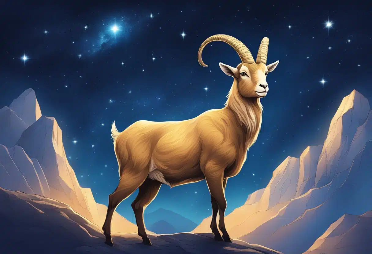 A vibrant constellation of Capricorn, with its iconic goat symbol, shining brightly against a deep blue night sky