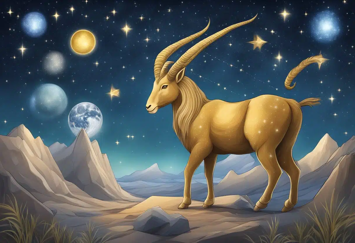 A celestial scene with a starry sky on January 10th, featuring the zodiac sign symbol for Capricorn and complementary resources