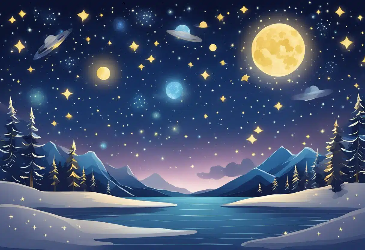 A starry night sky on January 12th, with the zodiac sign symbols visible