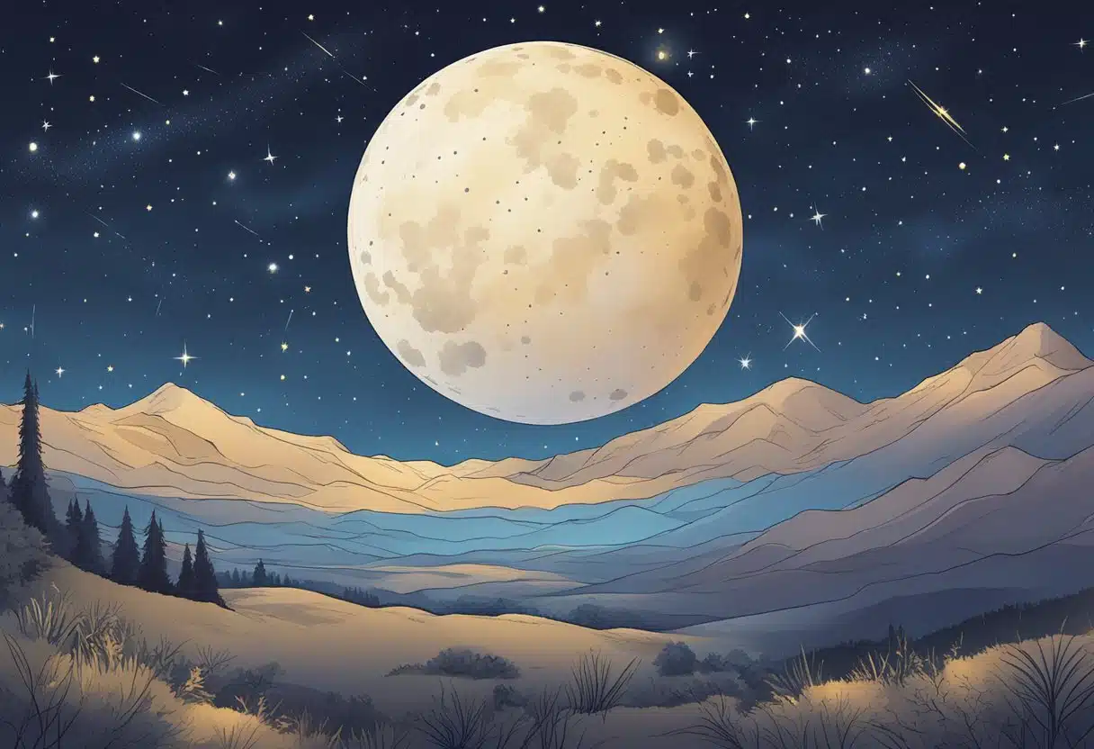 A night sky with stars and the constellation of Capricorn, depicted in a celestial setting