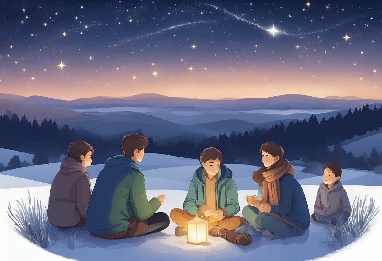 A family gathering under a starry sky on January 13th, symbolizing the roles of love and connection