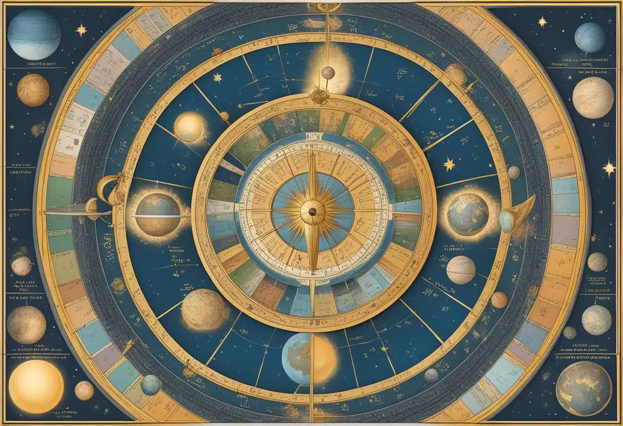 A celestial scene on January 14th, depicting annual and daily circulations of star signs