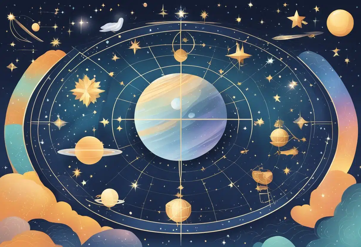 A celestial scene with zodiac symbols and constellations, evoking cultural significance and symbolism for January 15th