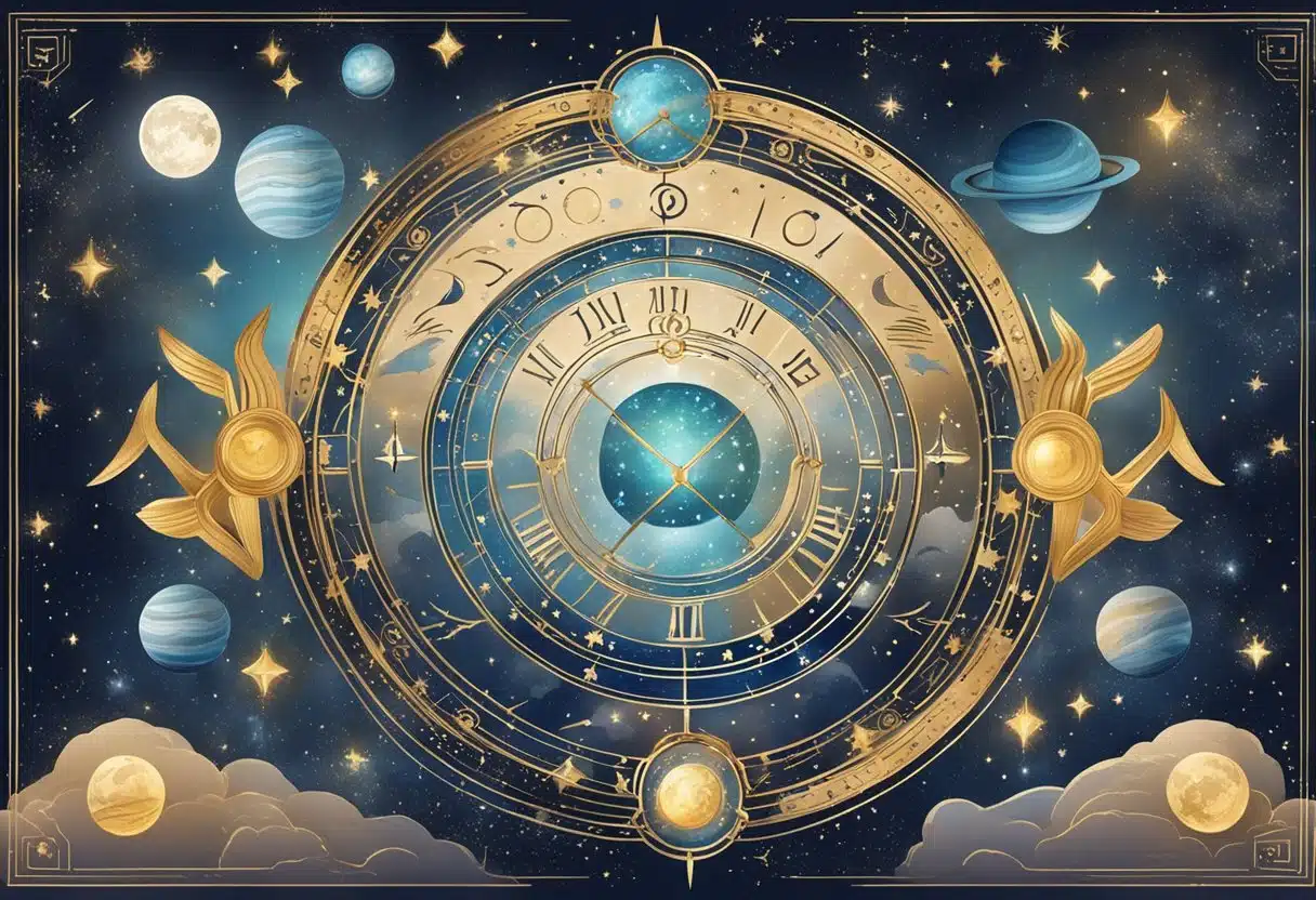 A celestial scene with the symbol for the zodiac sign Capricorn and the date "January 15" surrounded by stars and cosmic elements