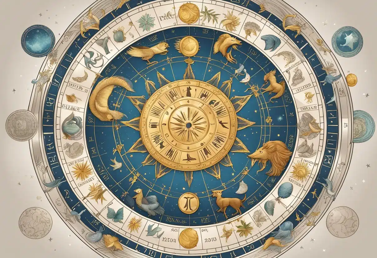 The zodiac symbols arranged in a circular pattern with celestial elements and astrological signs, representing their significance in astrology on January 18th