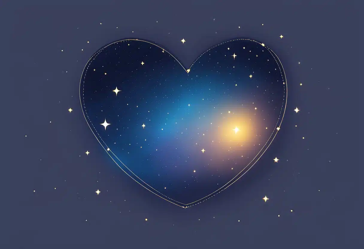 A heart and a constellation of stars shining brightly in the night sky