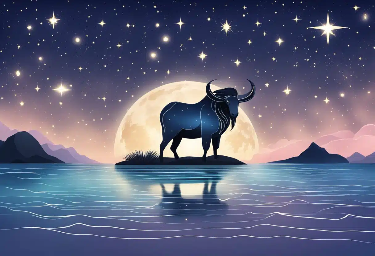 A night sky with stars and the symbol for the zodiac sign Aquarius