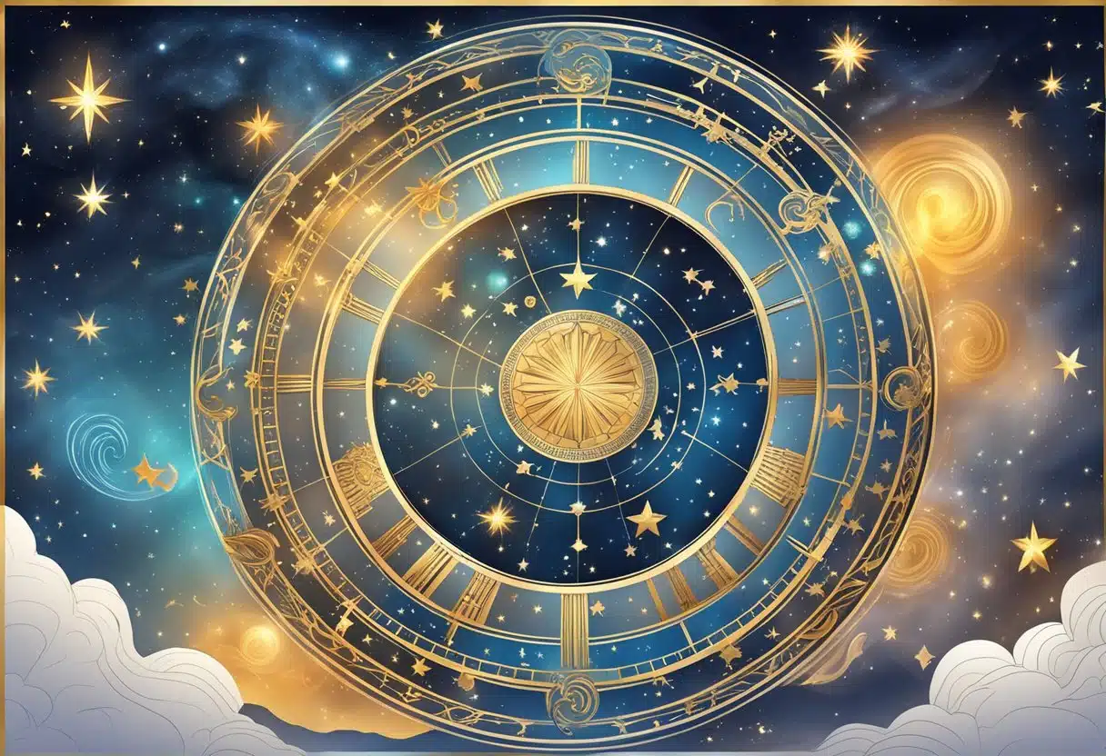 A celestial scene with stars and elements swirling around a zodiac symbol, depicting the qualities of the astrological sign for January 30th